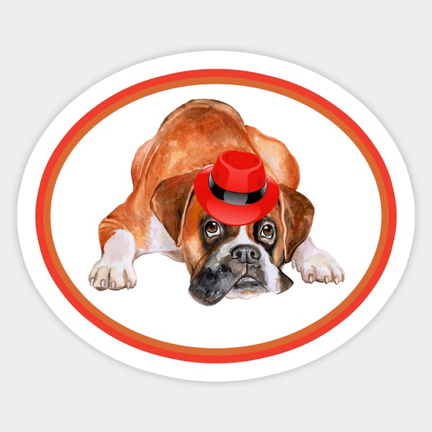 Funny Boxer in Red Hat! Especially for Boxer dog owners! Sticker by rs-designs